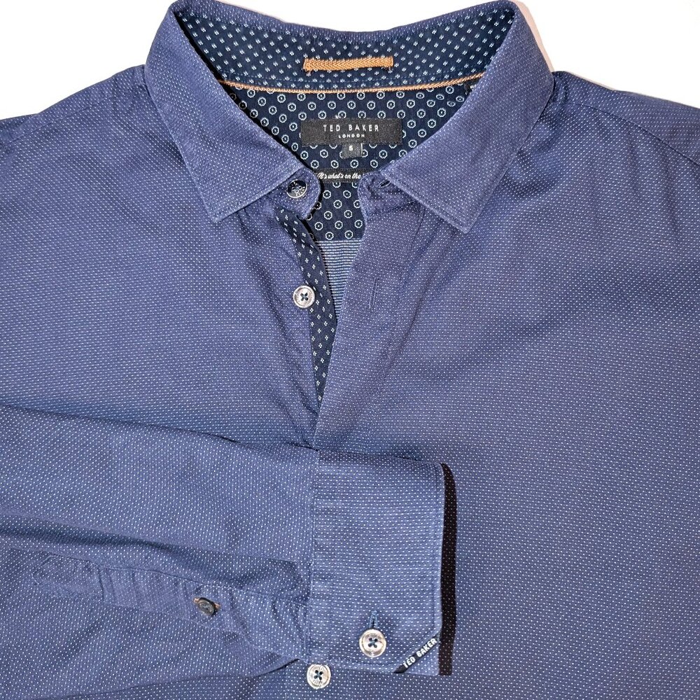 Ted Baker London Men’s | Long Sleeve Button Down Shirt Navy & White Dots | XL